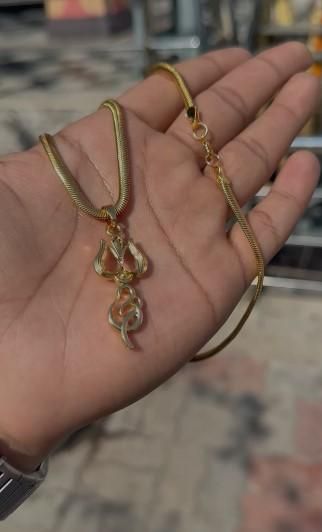 Gold Plated Trishul Pendant With Chain